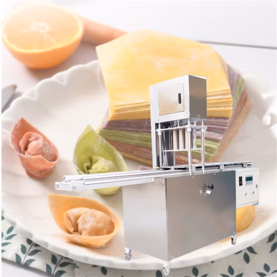 Máquina cortadora de envoltorios para dumplings comerciales. Precio de la máquina cortadora de láminas de wonton. Precio de la cortadora de láminas Siu Mai en oferta.