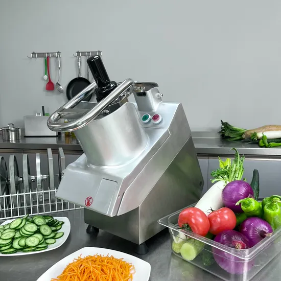 Máquina cortadora y rebanadora automática de frutas y verduras industrial comercial con múltiples moldes a elegir.